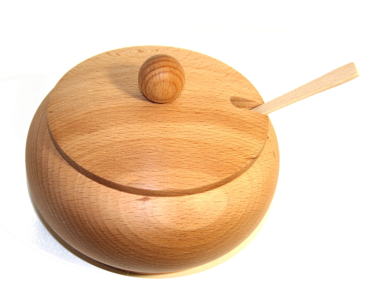 Sucrier en bois de hêtre avec grande cuillère | Récipient à sucre en bois de hêtre | Bol en bois pour sucre avec cuillère | Sucrier naturel
