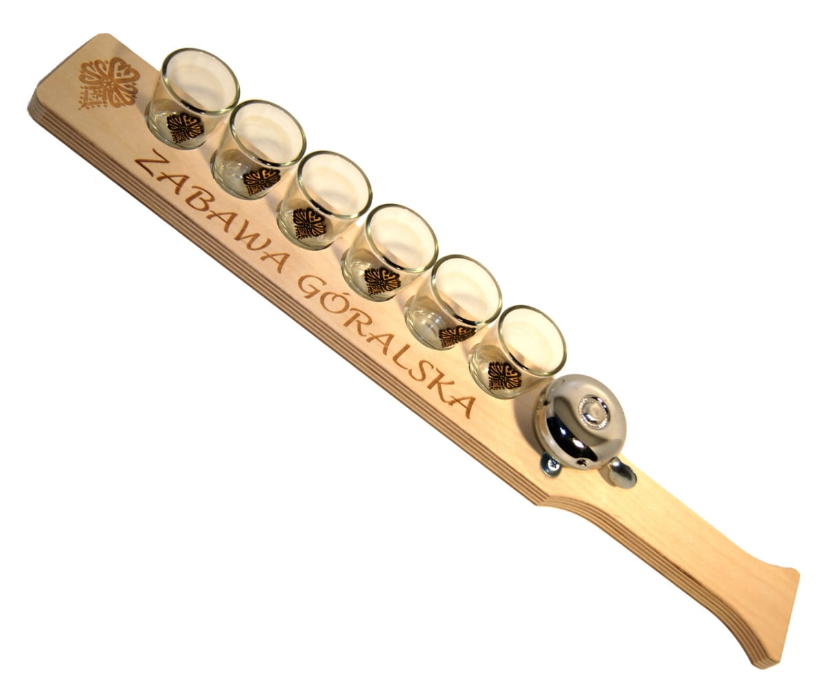 Planche de service pour shots de 49 cm avec 6 verres et une cloche | Plateau de bar pour alcool | Ensemble de verres à vodka | Service de shots