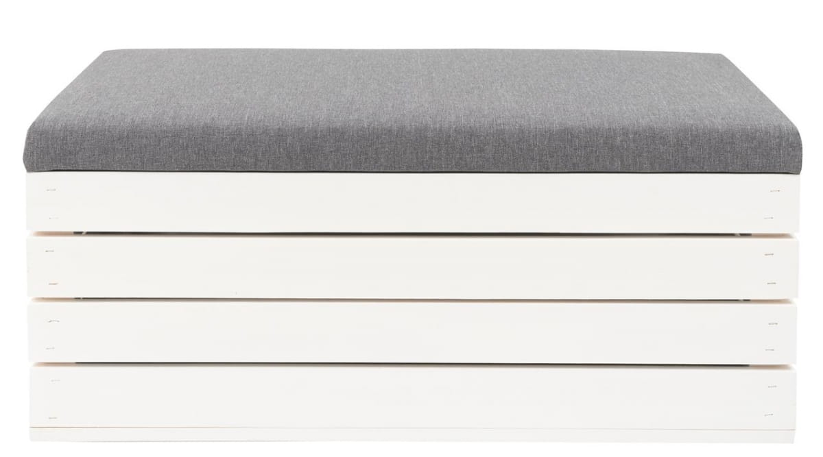 Pouf mit Boxöffnung weiß KIEFER 80x40x35 cm | Holzbank mit Stauraum | Sitzkiepe | Weiße Aufbewahrungsbox