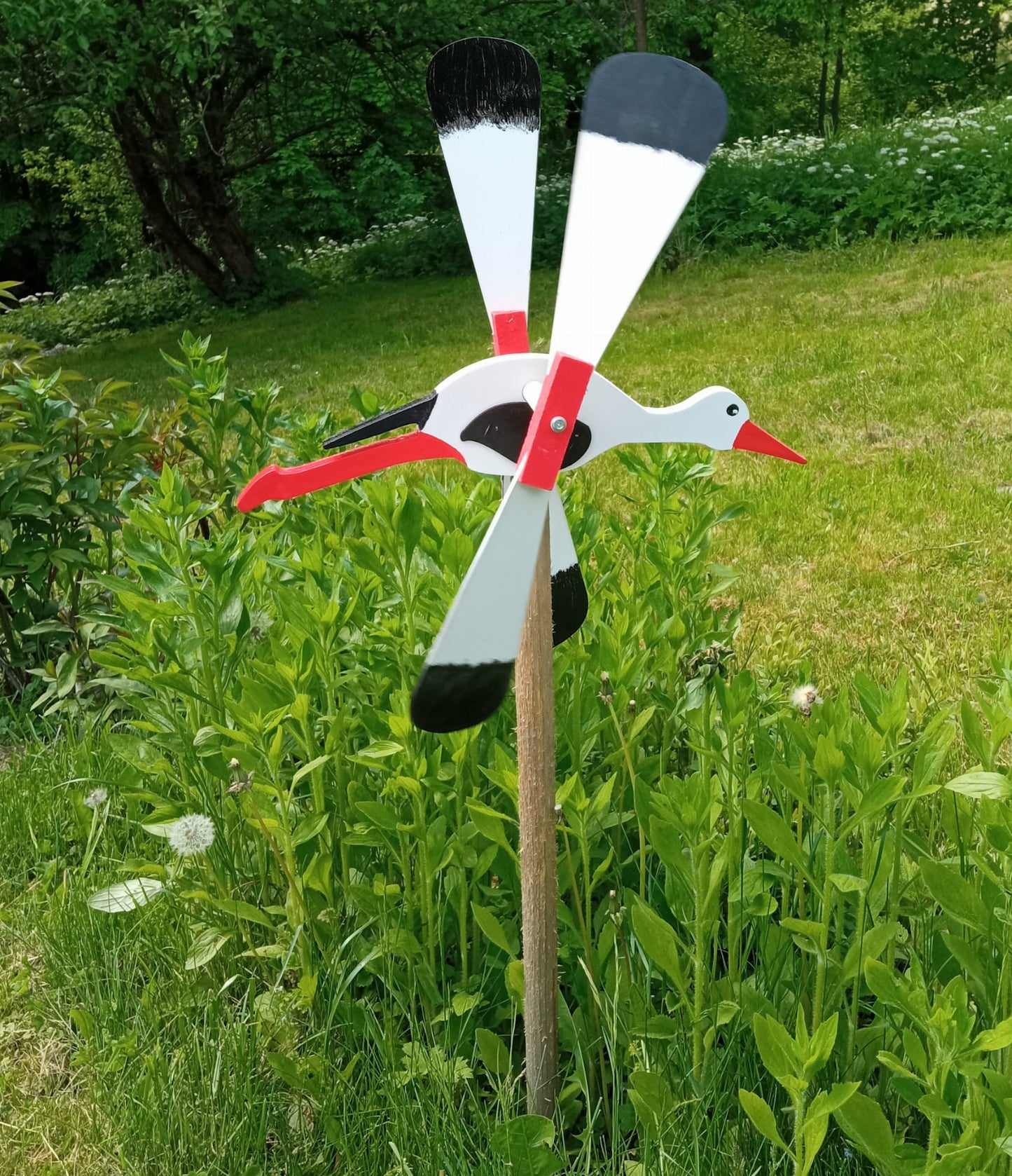 Gartenwindmühle GROSS 47cm Storch | Gartendekoration | Vogelscheuche | Garten-Windrad | Storchenfigur | Balkondekoration