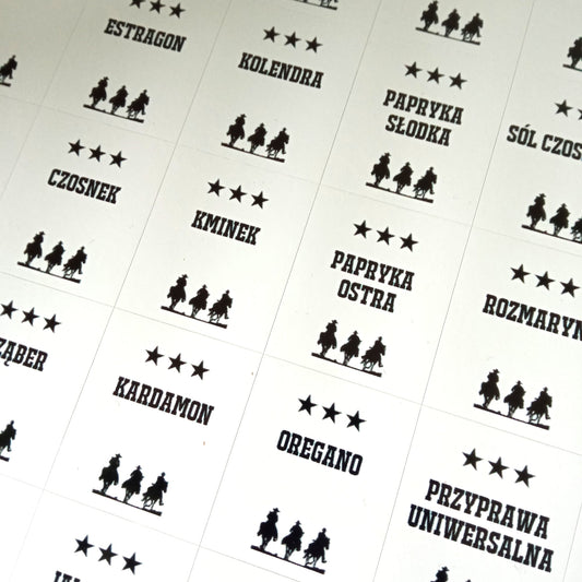 Naklejki etykiety na słoiczki przyprawy 48 szt | Nalepki na pojemniki kuchenne | Samoprzylepne oznaczenia przypraw | Organizery kuchni