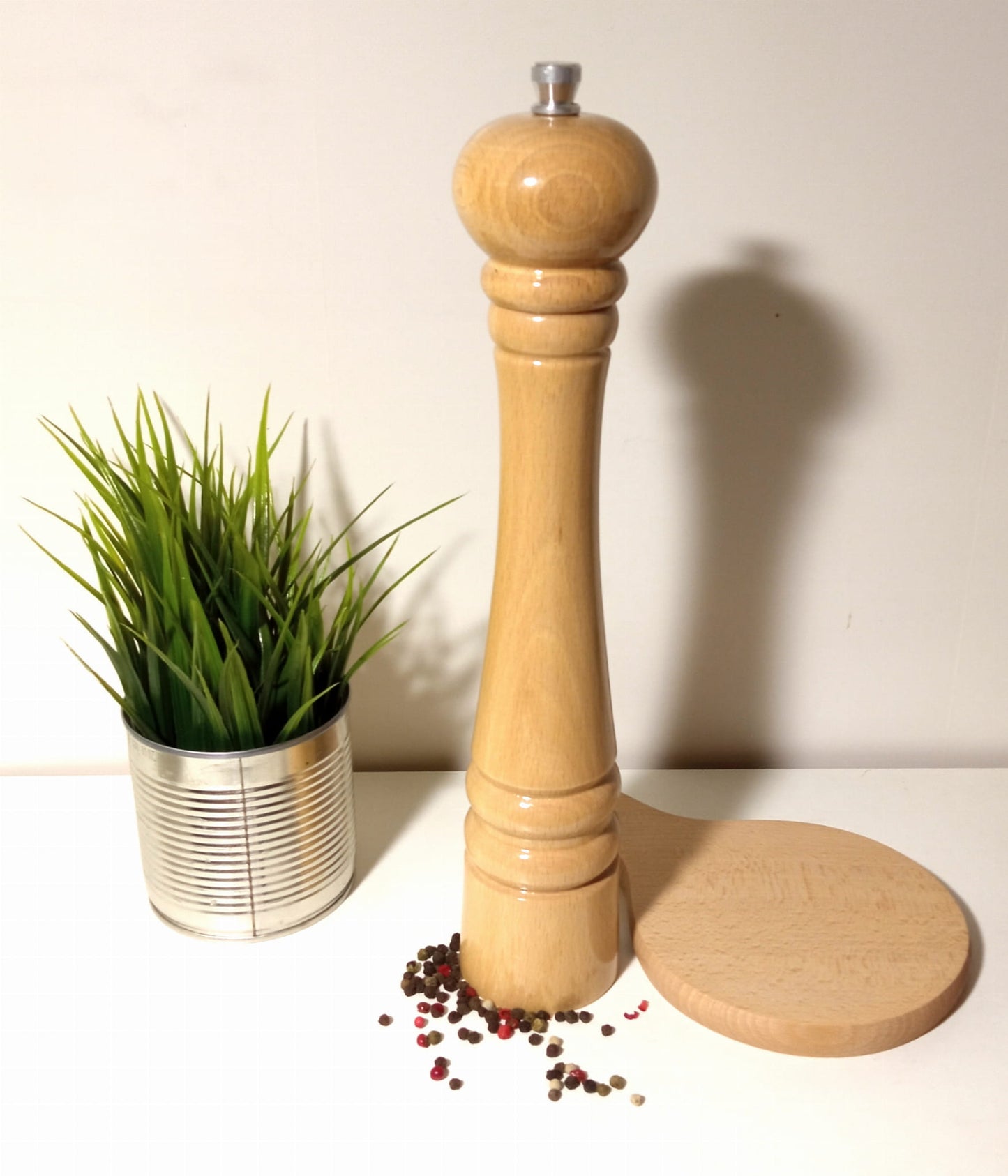 Moulin à poivre et sel naturel 32 cm | Moulin à épices en bois à main | Moulin de cuisine écologique | Moulin naturel à sel et poivre