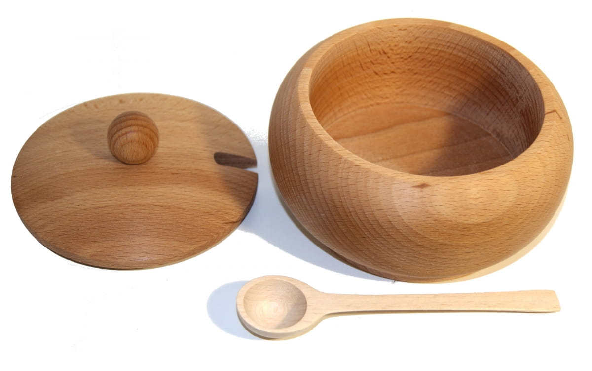 Zuckerdose mit Löffel aus Buchenholz, mittel | Zuckerdose aus Buchenholz | Zuckerdose aus Holz | natürliche Zuckerdose