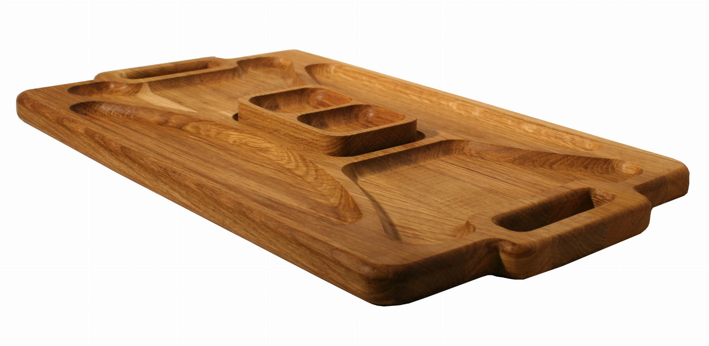 Oak serving tray board with sauce bowl | Wooden snack board | Oak appetizer tray | Dip board | Sauce server