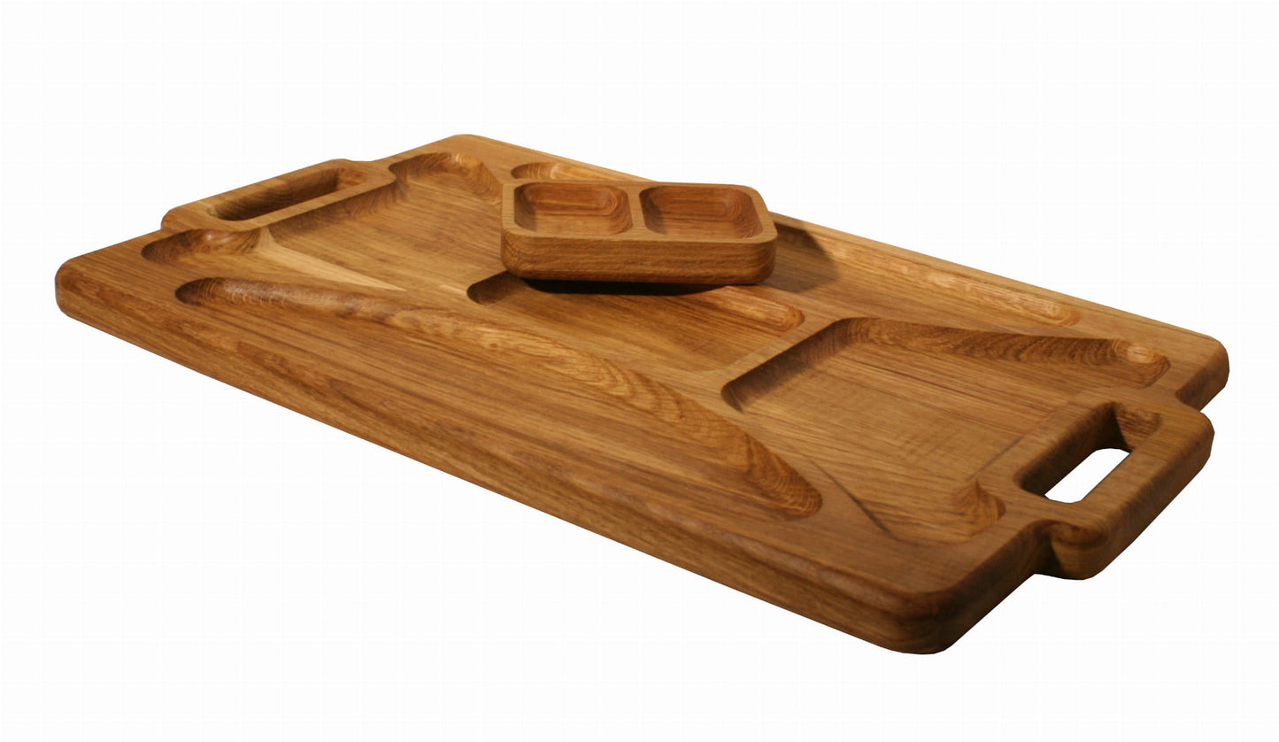 Oak serving tray board with sauce bowl | Wooden snack board | Oak appetizer tray | Dip board | Sauce server