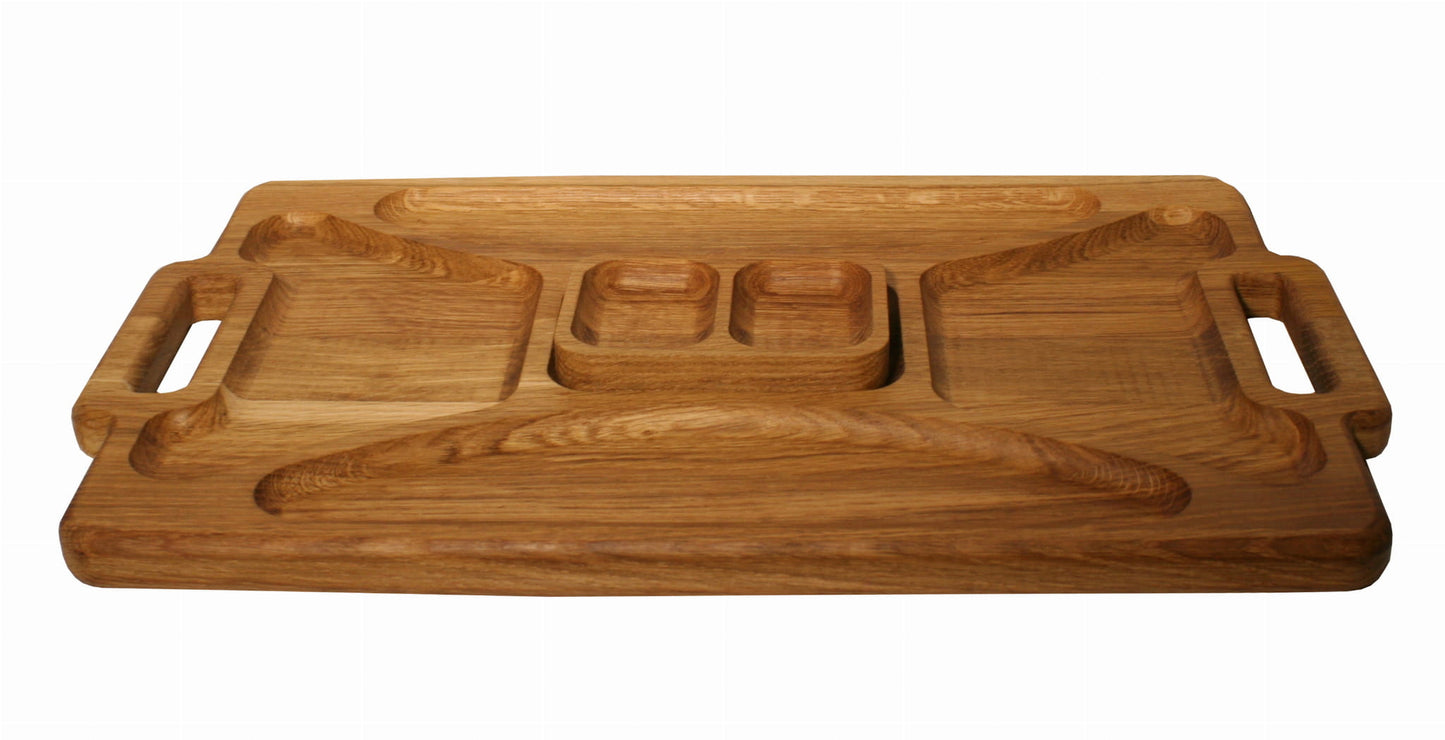 Oak serving tray board with sauce bowl | Wooden snack board | Oak appetizer tray | Dip board | Sauce server