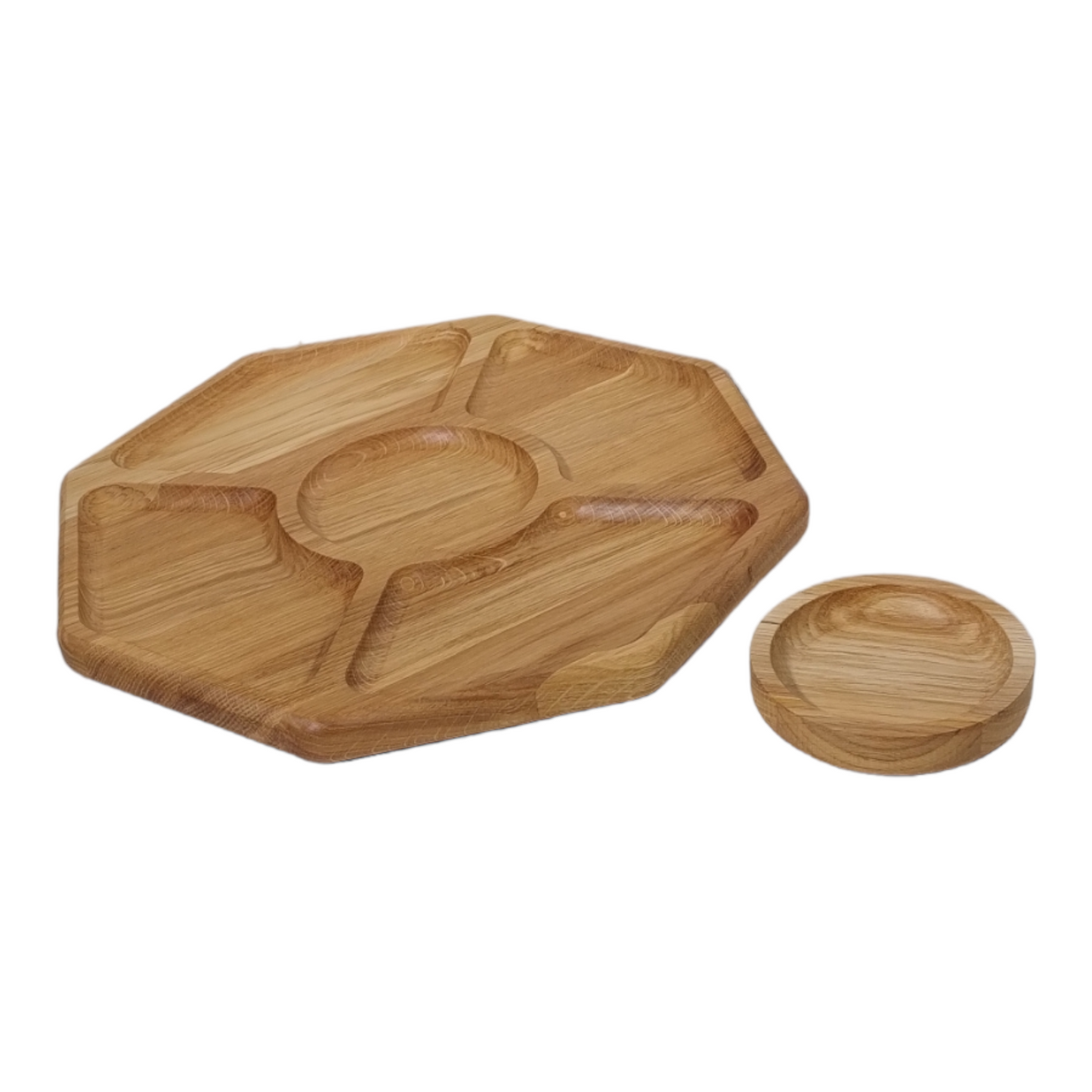 Eichenbrett mit Waben-Saucenschale | Servierbrett aus Holz | Imbissstand | Käseplatte | Dip-Set