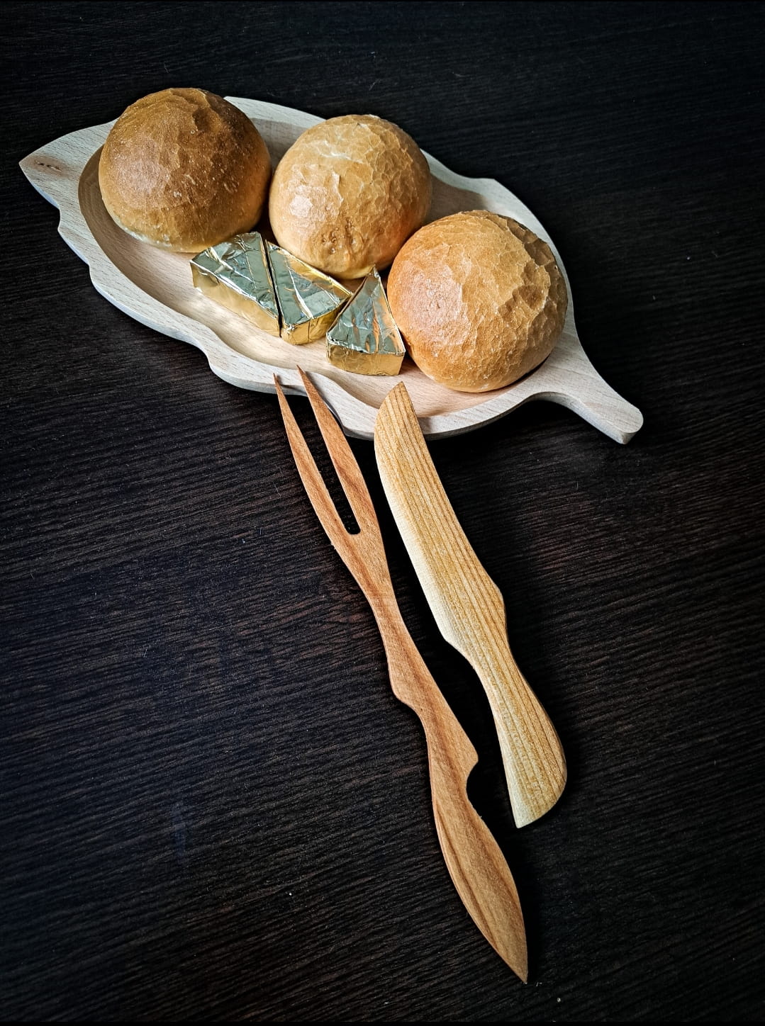 Assiette en bois en forme de feuille Ensemble de 6 pièces | Plat décoratif | Bol en bois | Plateau de service | Décoration de table | Plat en feuille écologique