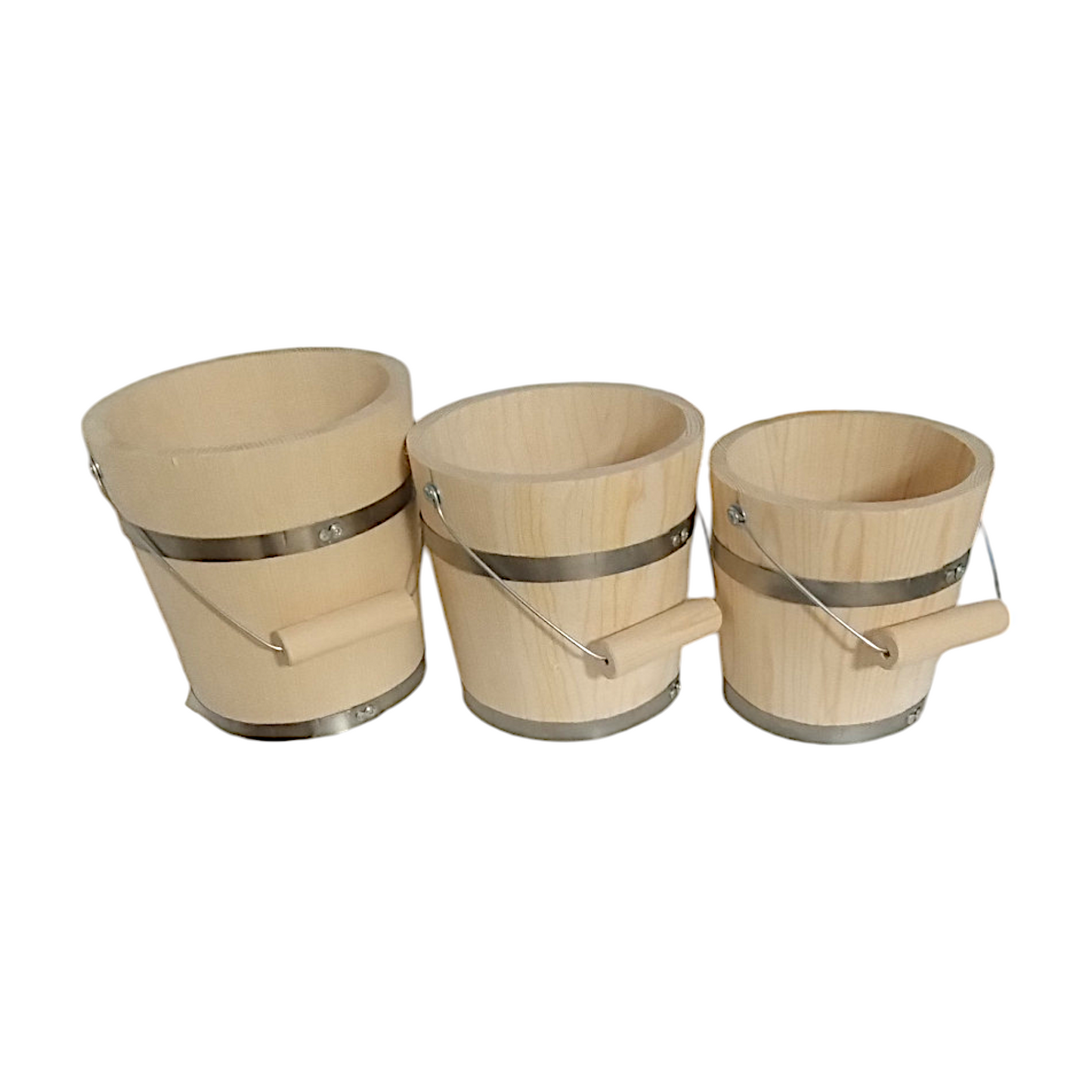 Wooden fir bucket for sauna and well 3 pcs | Set of fir wood buckets | Wooden bucket for water | Bath bucket | Garden bucket