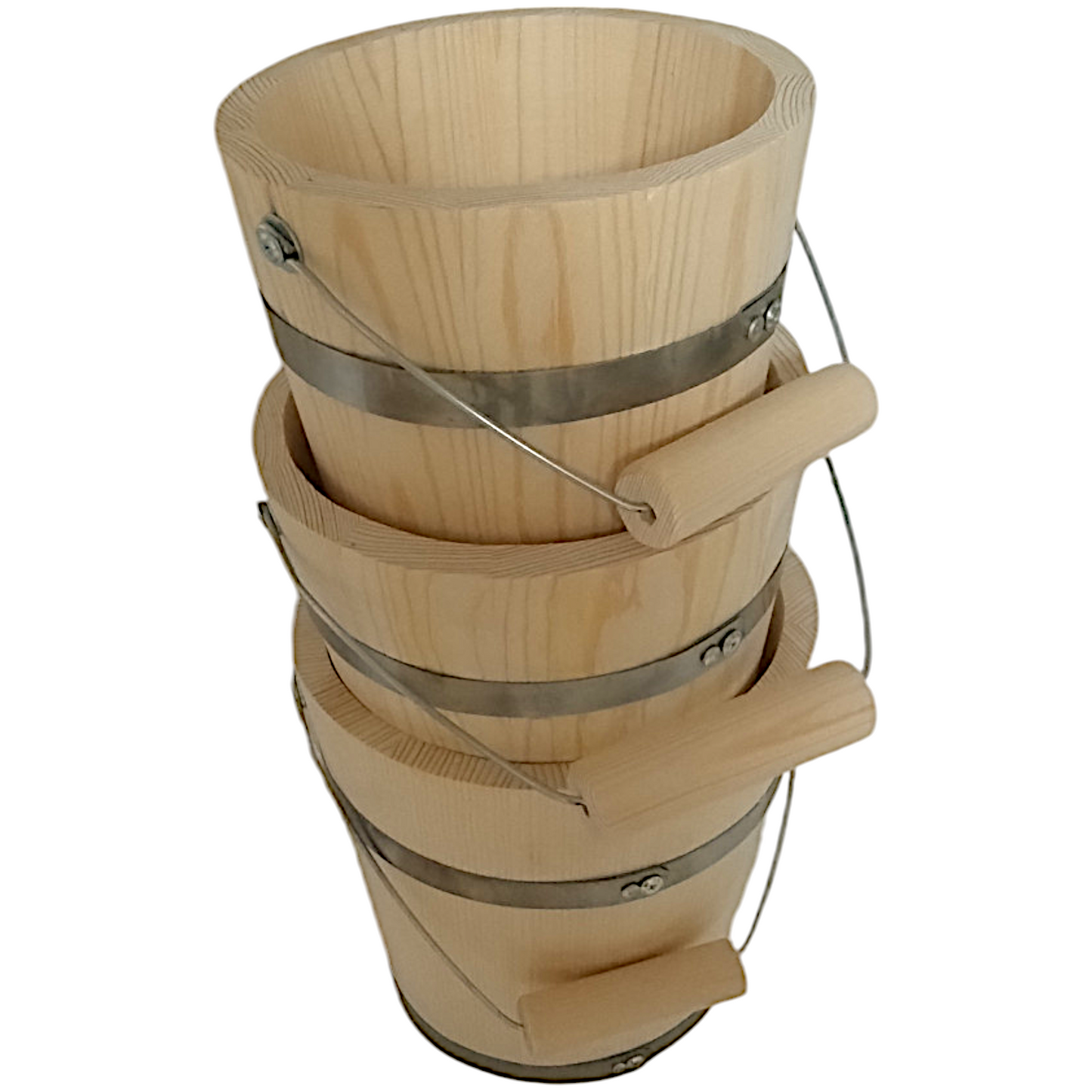 Wooden fir bucket for sauna and well 3 pcs | Set of fir wood buckets | Wooden bucket for water | Bath bucket | Garden bucket