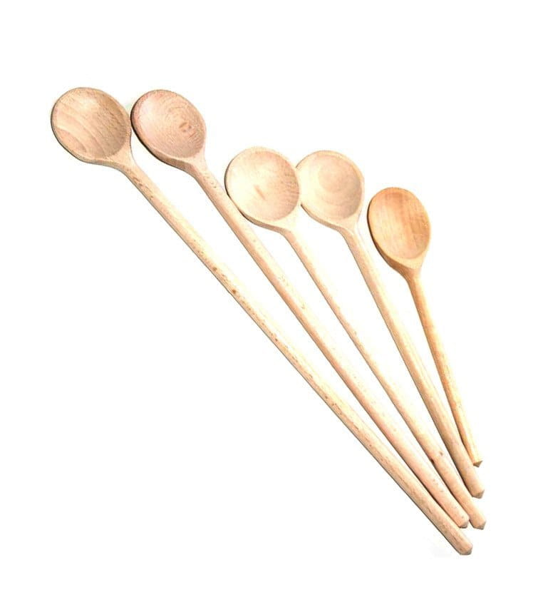 Runder Holzlöffel, 5er-Set | Set mit Küchenlöffeln aus Holz | Ökologische Kochlöffel | Küchenutensilien Naturholz