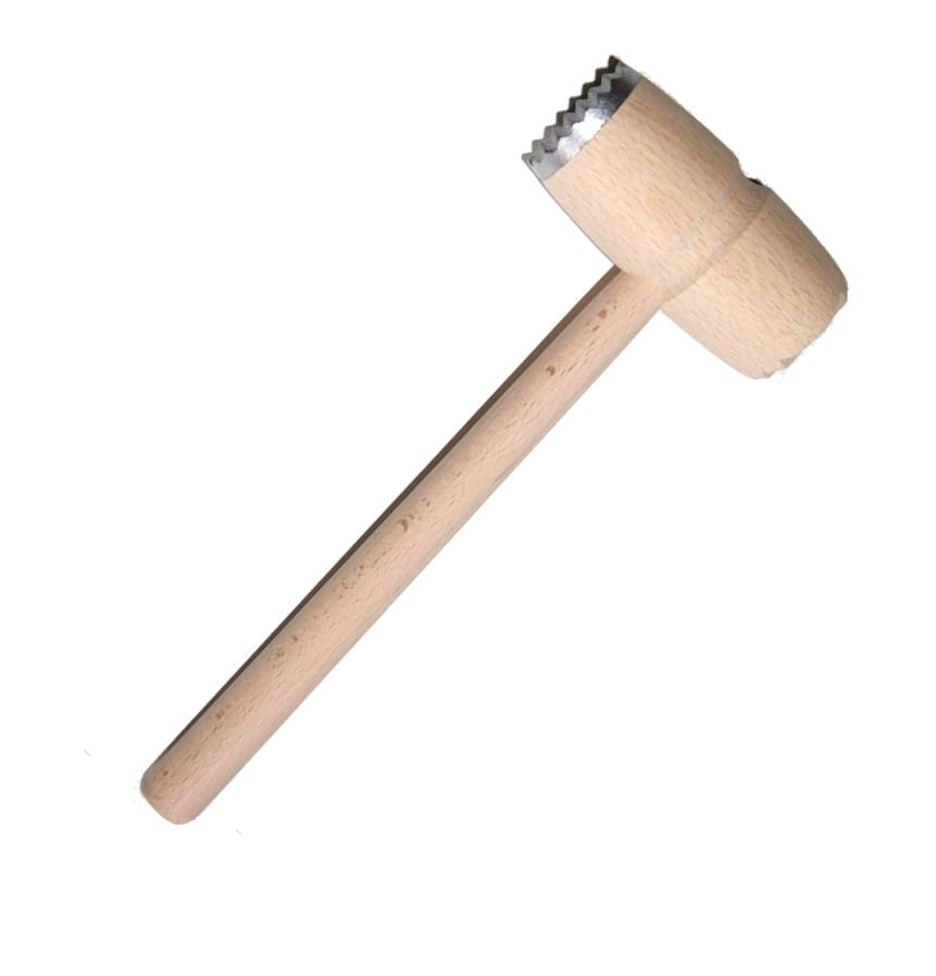 Maillet en bois pour la viande avec 1 embout en métal 29cm | Marteau de cuisine pour attendrir la viande | Maillet en bois avec embout en métal