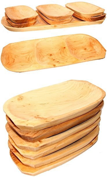 Plateau en bois, ensemble de plateau et 6 assiettes - grill | Plat en bois pour le grill | Ensemble de plateaux de grill | Assiettes de service BBQ