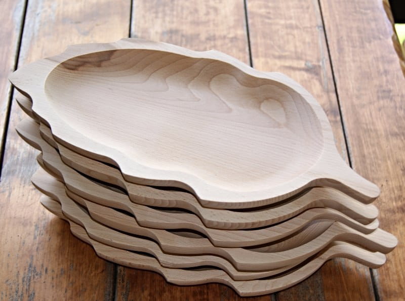 Assiette en bois en forme de feuille Ensemble de 6 pièces | Plat décoratif | Bol en bois | Plateau de service | Décoration de table | Plat en feuille écologique