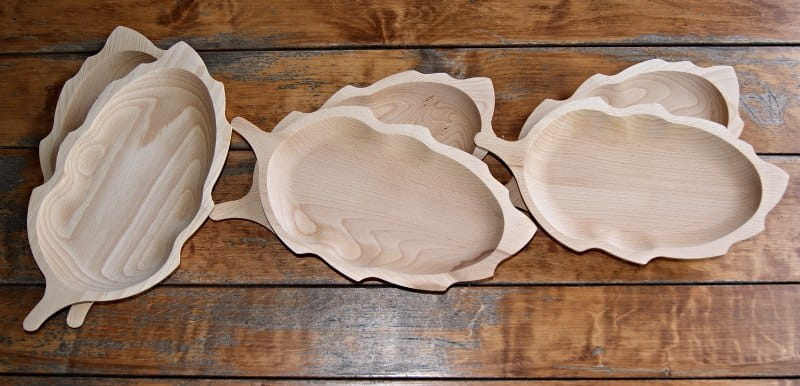 Assiette en bois en forme de feuille Ensemble de 6 pièces | Plat décoratif | Bol en bois | Plateau de service | Décoration de table | Plat en feuille écologique