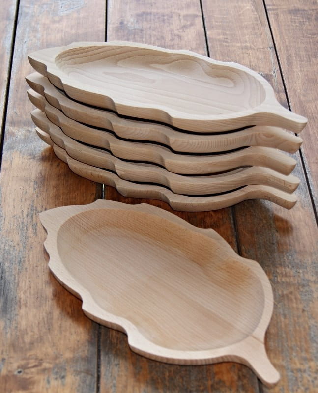 Assiette en bois en forme de feuille Ensemble de 6 pièces | Plat décoratif | Bol en bois | Plateau de service | Décoration de table | Plat en feuille écologique
