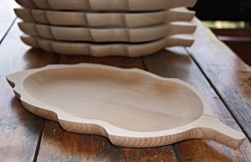 Assiette en bois en forme de feuille Ensemble de 6 pièces | Plat décoratif | Bol en bois | Plateau de service | Décoration de table | Plat en feuille écologique
