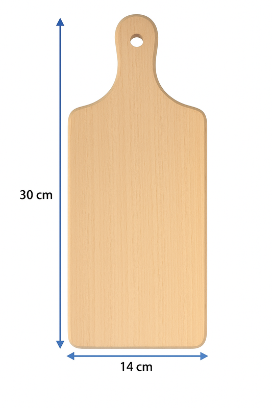 Klassieke houten keukensnijplank met afmetingen 14x30 cm, gemaakt van natuurlijk beukenhout, ideaal voor het snijden en serveren van gerechten – Chłopcy z Rancza / Ranch Boys.