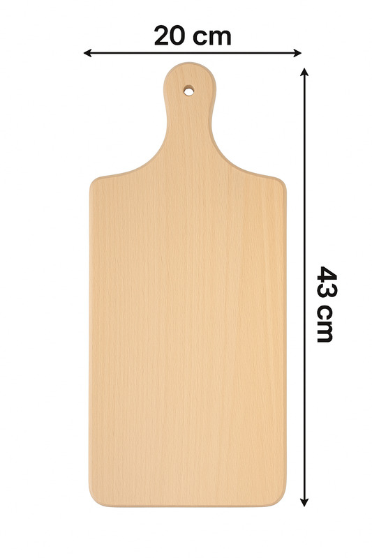 Klassieke houten keukenplank met afmetingen 20x43 cm, gemaakt van natuurlijk beukenhout, ideaal voor het snijden en serveren van gerechten – Jongens van de Ranch / Ranch Boys.