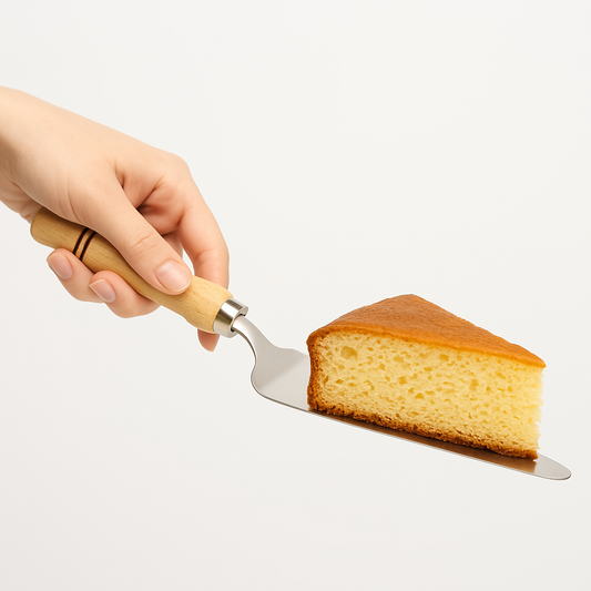 Kobieca dłoń podaje kawałek ciasta na stalowej łopatce z drewnianą rączką – Chłopcy z Rancza / Ranch Boys