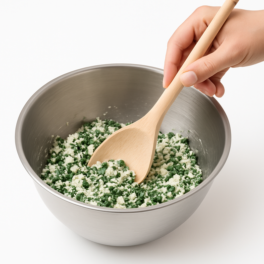 Chłopcy z Rancza / Ranch Boys Łyżka szwedzka owalna mieszająca farsz do pierogów w misce