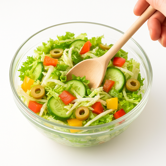 Chłopcy z Rancza / Ranch Boys Łyżka szwedzka owalna mieszająca kolorową sałatkę w szklanej misce