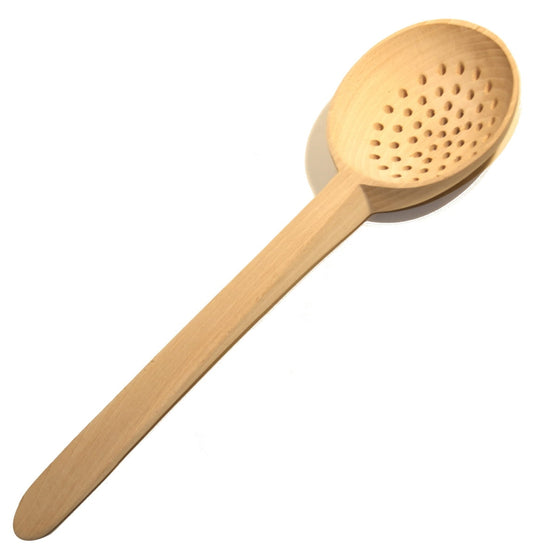 Cedzak łyżka drewniana z dziurami warzecha 43 cm | Łyżka cedzakowa drewno | Warzecha drewniana perforowana | Łopatka kuchenna drewniana