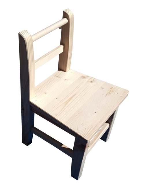 Children's wooden high chair raw - ecological, unvarnished, made of pine wood