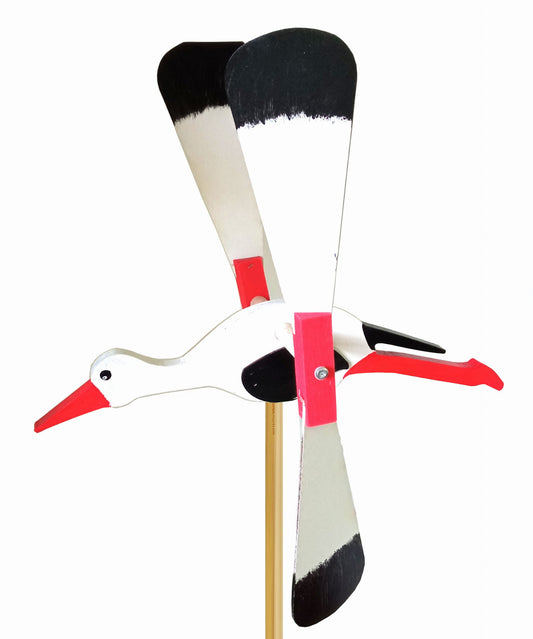 Wiatrak do ogrodu DUŻY 47cm bocian | Dekoracja ogrodowa | Odstraszacz ptaków | Wiatraczek ogrodowy | Figurka bociana | Ozdoba na balkon