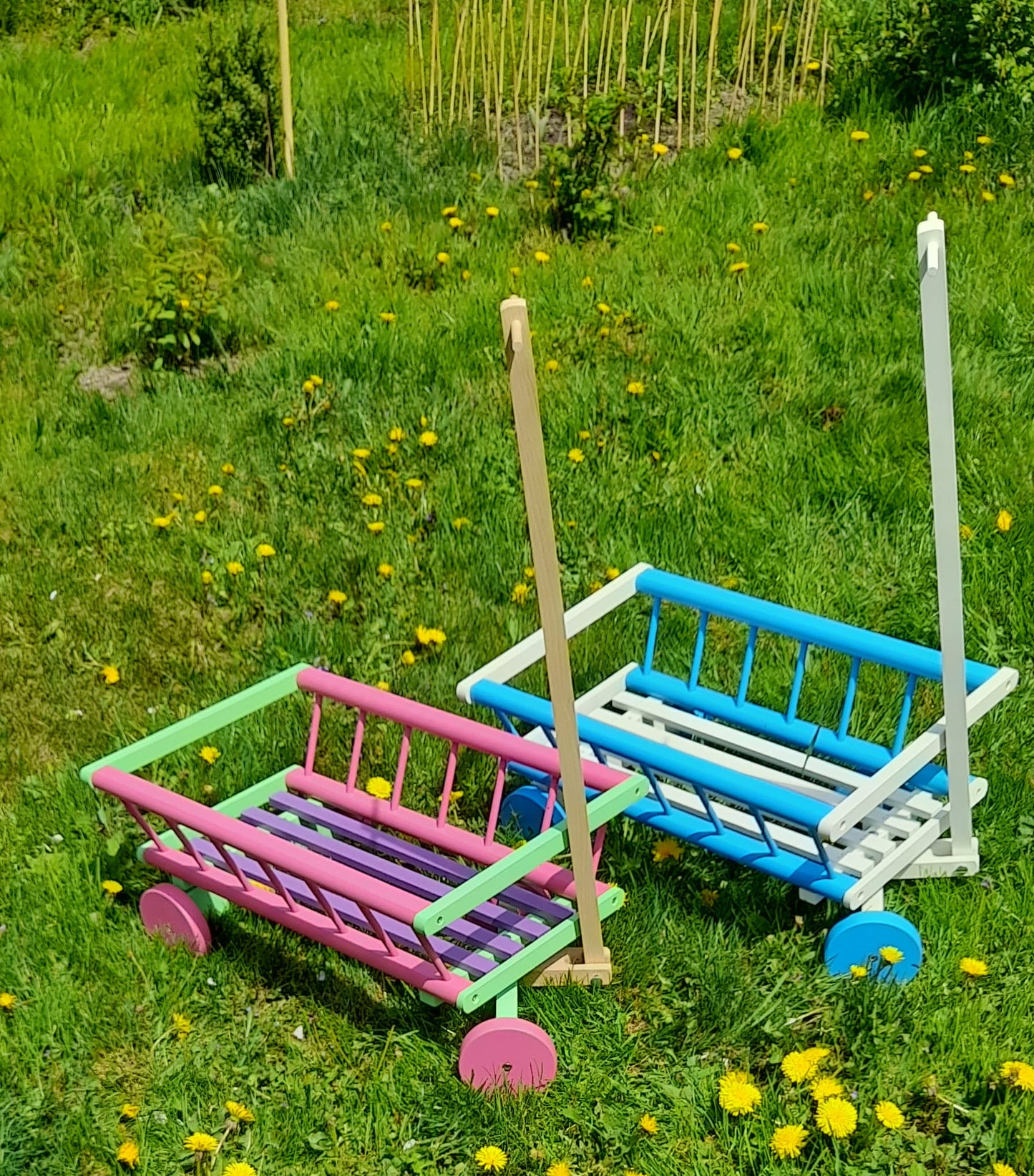 Wóz drabiniasty drewniany ogrodowy DUŻY 60 cm NI | Dekoracyjny wózek drewniany | Rustykalny wózek ozdobny | Drewniana ozdoba ogrodu | Vintage