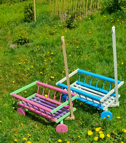 Wóz drabiniasty drewniany ogrodowy DUŻY 60 cm NI | Dekoracyjny wózek drewniany | Rustykalny wózek ozdobny | Drewniana ozdoba ogrodu | Vintage