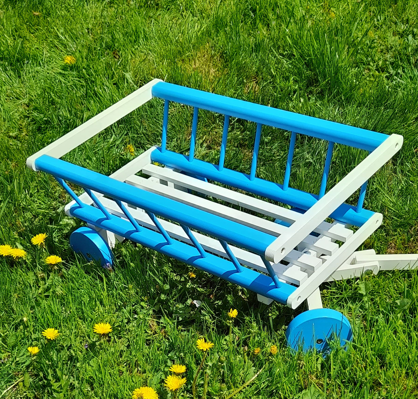 Wóz drabiniasty drewniany ogrodowy DUŻY 60 cm NI | Dekoracyjny wózek drewniany | Rustykalny wózek ozdobny | Drewniana ozdoba ogrodu | Vintage