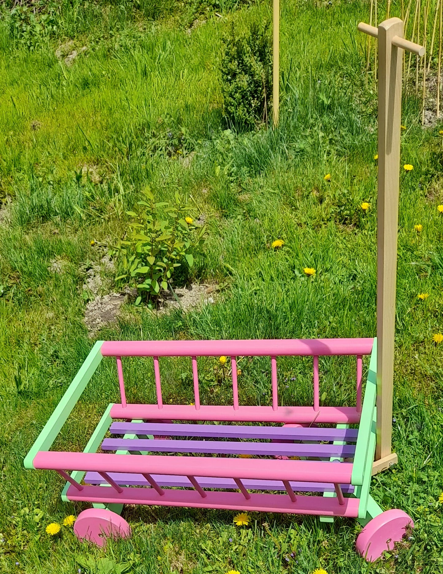 Wóz drabiniasty drewniany ogrodowy DUŻY 60 cm RÓ | Dekoracyjny wózek drewniany | Ozdoba ogrodowa | Rustykalny wóz drewniany | Vintage dekoracja