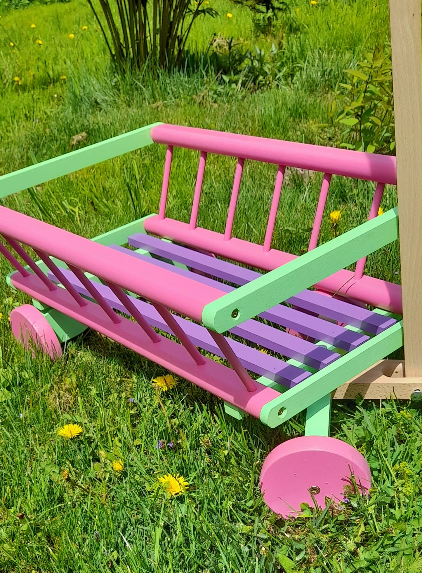 Wóz drabiniasty drewniany ogrodowy DUŻY 60 cm RÓ | Dekoracyjny wózek drewniany | Ozdoba ogrodowa | Rustykalny wóz drewniany | Vintage dekoracja