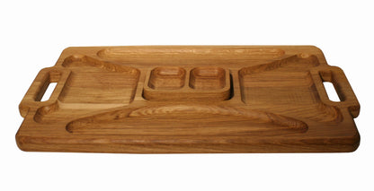 Oak serving tray board with sauce bowl | Wooden snack board | Oak appetizer tray | Dip board | Sauce server