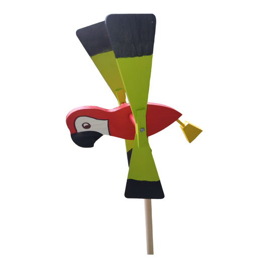 Wiatrak do ogrodu - odstraszacz ogrodowy DUŻY 47 cm papuga | Dekoracyjny wiatraczek ogrodowy | Kolorowa papuga na wiatr | Ozdoba odstraszająca ptaki