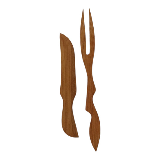 Nóż i widelec z drewna czereśniowego | Zestaw sztućców drewnianych | Ekologiczne sztućce drewniane | Naturalny nóż i widelec | Cherry Wood Set