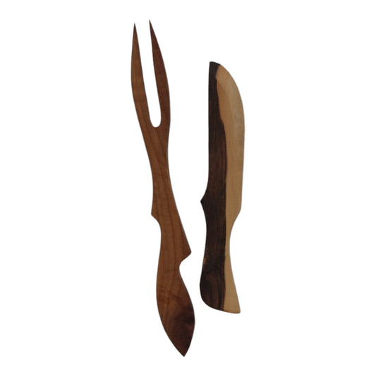 Nóż i widelec z drewna orzechowego | Zestaw sztućców drewnianych | Ekologiczny komplet sztućców | Walnut Wood Knife and Fork Set