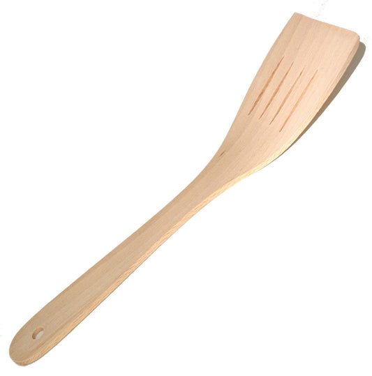Łopatka drewniana Ażurowa Podgięta Szeroka 31 cm | Łopatka drewniana kuchenna | Szpatułka drewniana perforowana | Akcesorium do smażenia