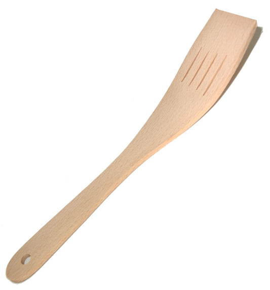 Łopatka drewniana ażurowa podgięta wąska 29 cm | Szpatułka drewniana do smażenia | Łopatka drewniana kuchenna | Akcesorium kuchenne drewniane