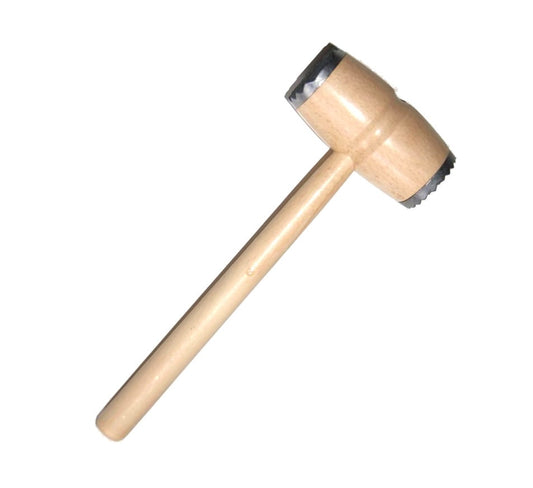 Młotek do mięsa drewniany 29 cm z 2 metalowymi nakładkami | Tłuczek kuchenny drewniany | Młotek z metalem do kotletów | Ubijak drewniany