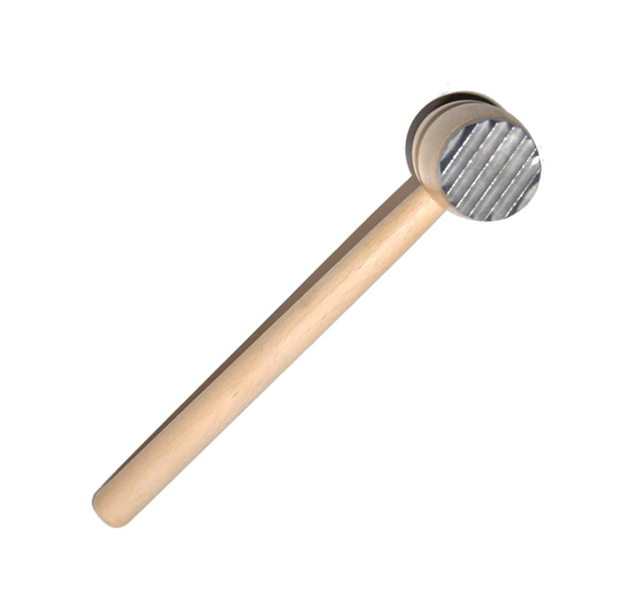 Młotek do mięsa drewniany 29 cm z 2 metalowymi nakładkami | Tłuczek kuchenny drewniany | Młotek z metalem do kotletów | Ubijak drewniany