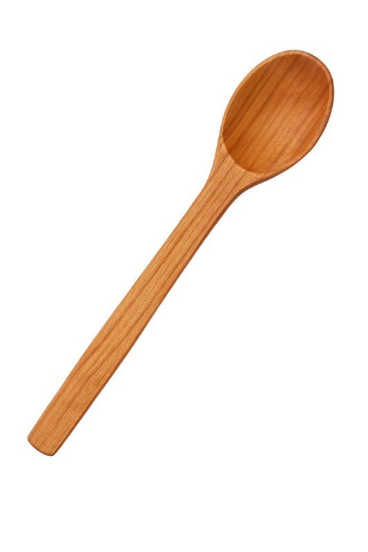 Mała łyżka kuchenna z naturalnego drewna czereśniowego o długości 16 cm – idealna do mieszania i serwowania potraw,