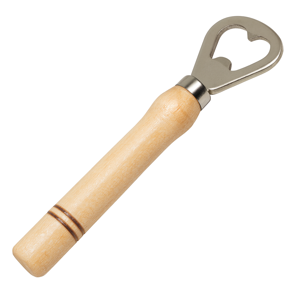 Elegancki otwieracz do butelek z drewnianym uchwytem – połączenie naturalnego drewna i stali nierdzewnej, idealny dodatek do kuchni i baru.