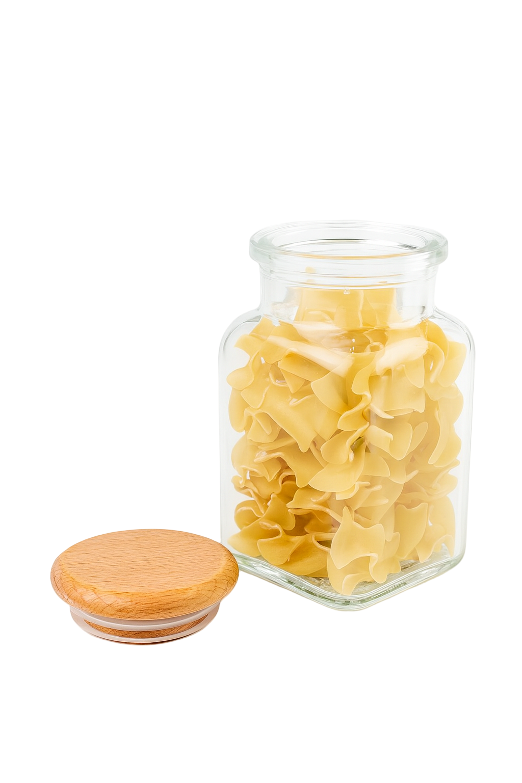 Duży szklany słoik na przyprawy o pojemności 150 ml z drewnianą pokrywką – elegancki i naturalny design, idealny do przechowywania przypraw w kuchni.