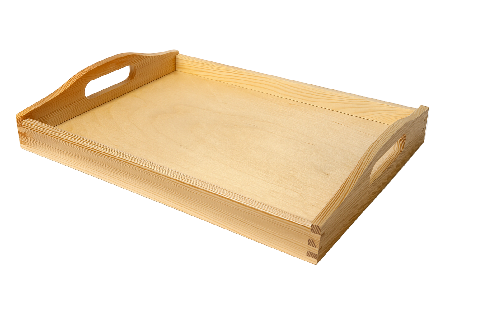 Drewniana taca śniadaniowa – naturalny komfort w Twoim domu.
Prostokątna taca wykonana z jasnego drewna, z widocznym rysunkiem słojów i wygodnymi uchwytami po bokach. Idealna do serwowania śniadań w łóżku lub podawania napojów w kuchni i salonie.