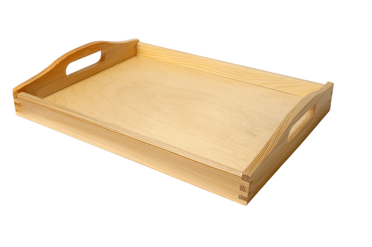 Drewniana taca śniadaniowa – naturalny komfort w Twoim domu.
Prostokątna taca wykonana z jasnego drewna, z widocznym rysunkiem słojów i wygodnymi uchwytami po bokach. Idealna do serwowania śniadań w łóżku lub podawania napojów w kuchni i salonie.