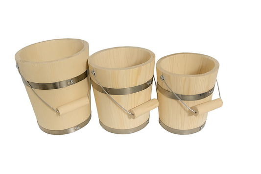 Zestaw 3 drewnianych wiader z jodły – tradycyjne rękodzieło do sauny, ogrodu i studni.