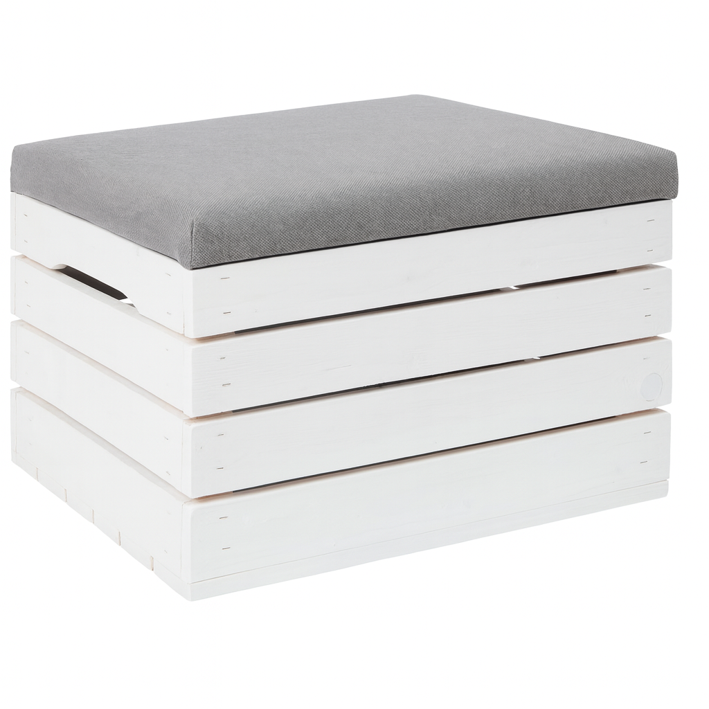Biała pufa ze schowkiem z drewna sosnowego 50x40x35 cm - komfort i praktyczność w jednym