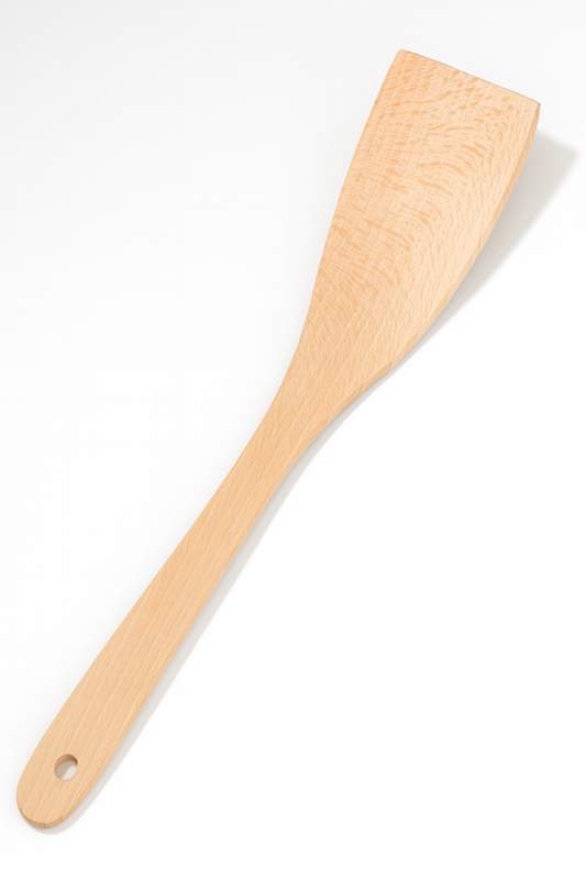 Holzspatel gebogen breit 31 cm | Küchenspatel aus Holz | Flacher Pfannenwender zum Braten | Pfannenwender | Küchenzubehör